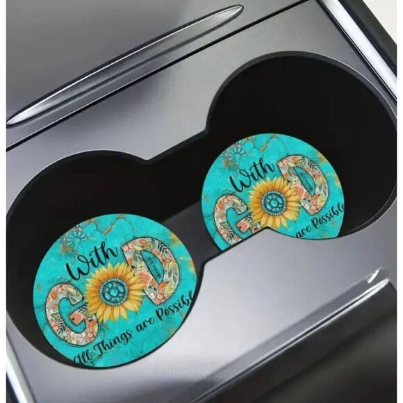 2/$30 With God all Things are Possible Car Accessory Cup Holder Coasters - Picture 3 of 8